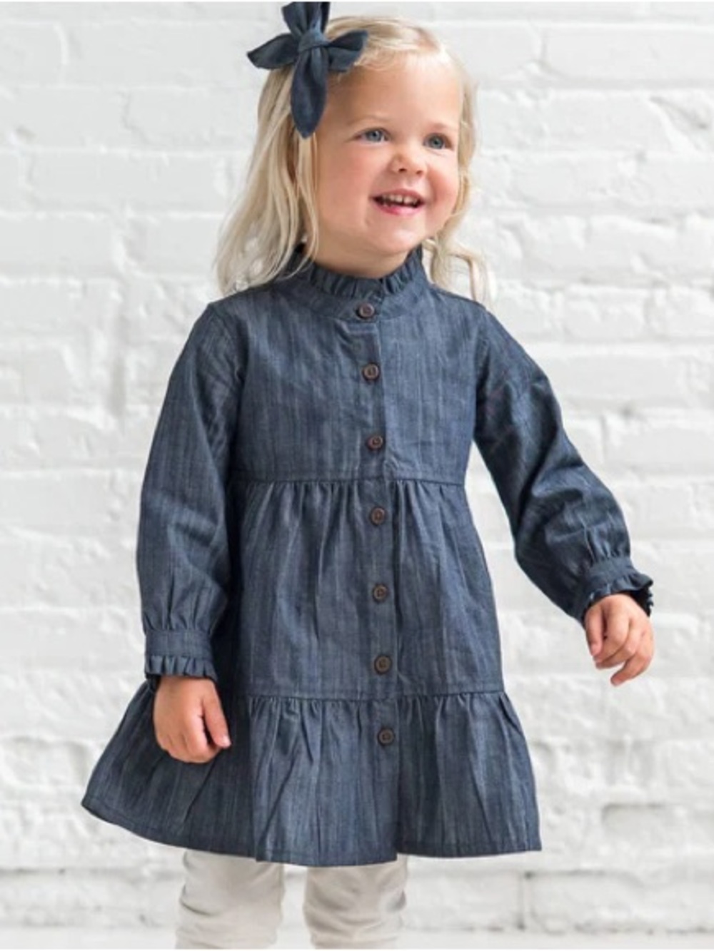 KENDI Colored Organics Tula Chambray Ruffle Skirt Dress